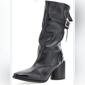 $480 A.S. 98 EBBY MID CALF BOOT BLACK LEATHER
BUCKLE POINTY WESTERN 37/US 7